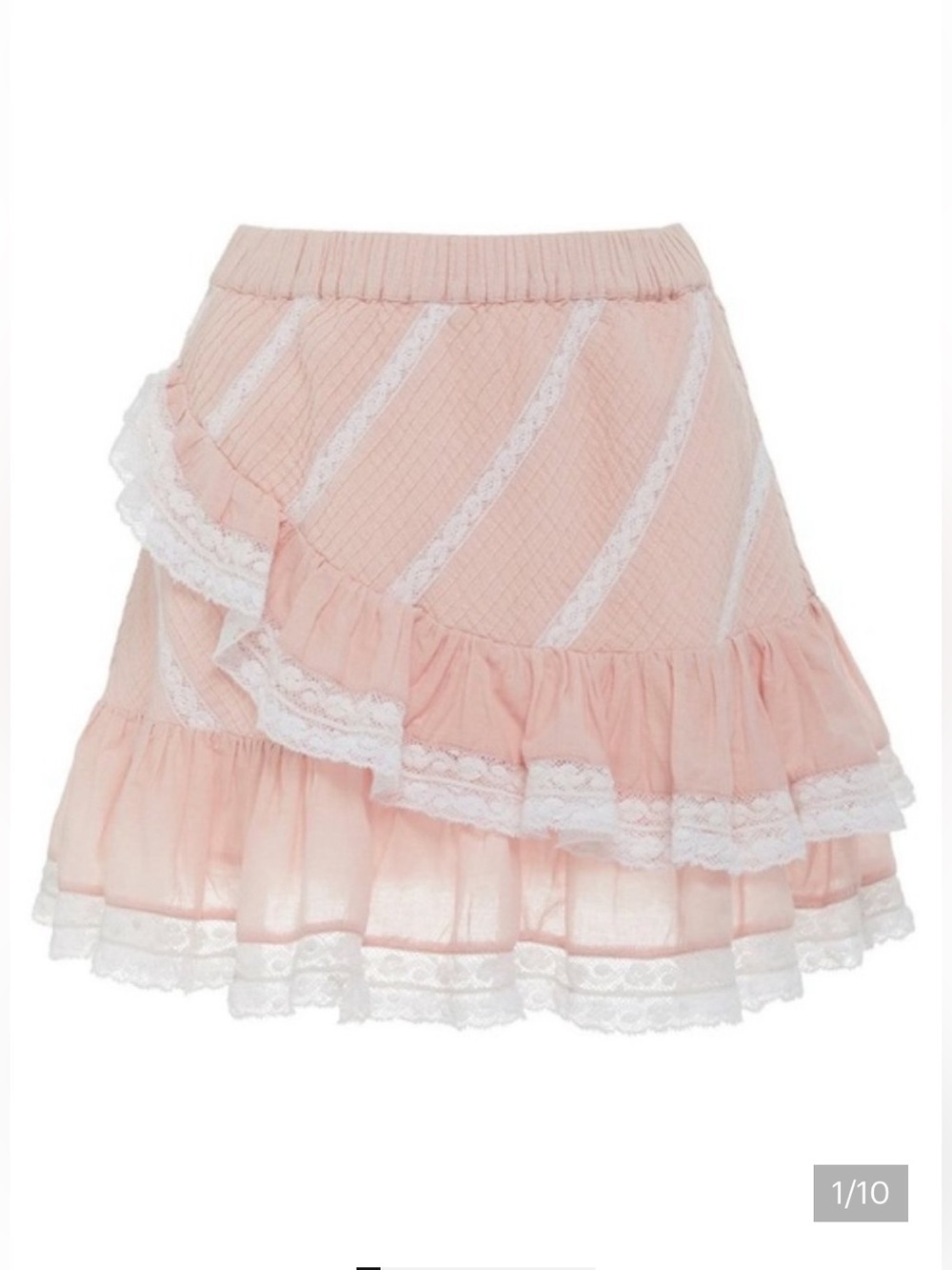LoveShackFancy Ruffle Mink Skirt, Pearly Pink Eyelet Lace, Medium
